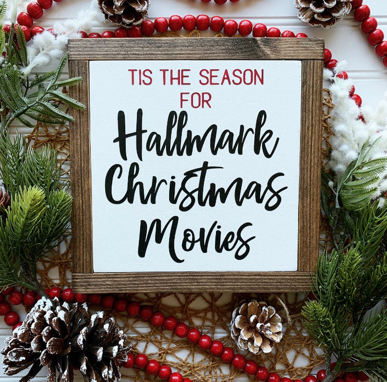 Tis the Season for Hallmark Christmas Movies Framed Wood Sign image 1