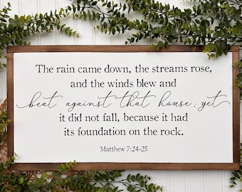Foundation on the Rock Matthew 7 Framed Wood Sign for Home Decor