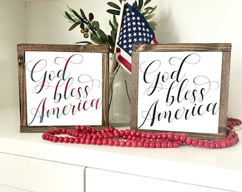 God Bless America Wood Sign: Rustic Farmhouse Americana Decor