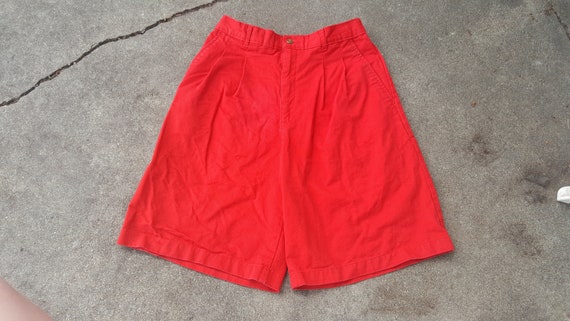 red denim high waisted shorts