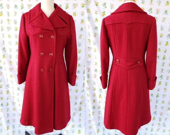 Vintage 70s Peacoat - Red Colored - Full Length Bu