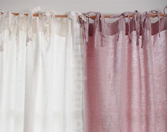 Tie Top Linen Curtain Linen Drape Linen Curtain Panel Linen Valance Soft Organic Semi Sheer Linen Curtains Extra Long Curtains Custom Size