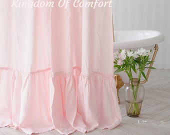 Shower Curtain. Linen Shower Curtain Panel. Ruffled shower curtain. Extra Long Shower Curtains Shabby Chic Shower Curtain Linen Curtain