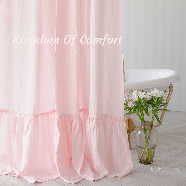 Shower Curtain. Linen Shower Curtain Panel. Ruffled shower curtain. Extra Long Shower Curtains Shabby Chic Shower Curtain Linen Curtain