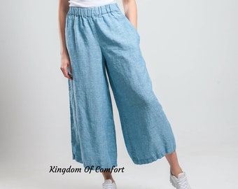 Linen CULOTTES Linen Pants Wide Leg Skirt Pants Soft Pure Linen Trousers available in 30 colors Linen oversized Pants Loose fit pants