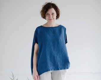 Linen top short sleeves Square Linen TOP available in 30 colors Women oversized top Modern Comfortable Summer Linen Top