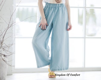 Linen Pants Loose Fit Relaxed Linen Culottes Women Trousers Cropped Linen Pants Washed Linen Pants Pure Organic Pants in 30 colors