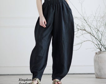 Wide Linen Pants Oversized Loose Fit Relaxed Linen Pants Women Linen Wide Leg Pants Linen Trousers Plus size clothing Relaxed fit Pants