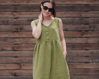 Linen Dress Summer Dress Sleeveless Linen Dress Casual Handmade Linen Dress Buttoned Linen Dress Women Dress Loose Fit Dress