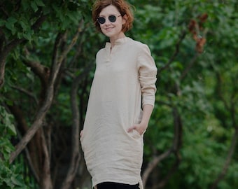 Linen TINIC Handmade Women Dress Linen Long Tunic Linen Shirt Mini Dress Summer Dress Linen Clothing Women Tunic Linen Summer Dress