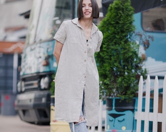 Long Linen Shirt Linen Dress Linen Tunic Women Clothing Handmade Relaxed Fit Linen Tunic Linen Dress Shirt Buttoned Shirt