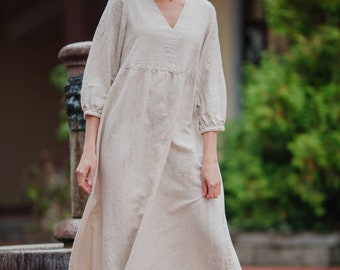 Soft pure linen DRESS Organic linen loungewear Oversized Loose fit comfy long linen dress Washed pre-shrunk maxi dress