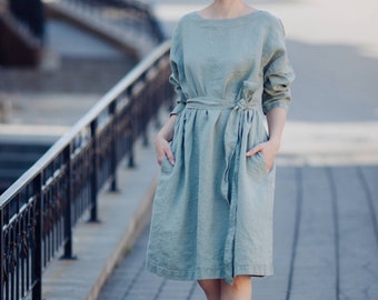 Oversized linen DRESS / TUNIC Linen Loose fit DRESS Plus size linen tunic Long Sleeves linen tunic Summer linen tunic Women clothing