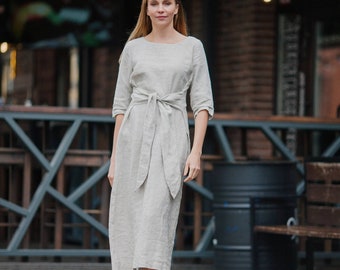 Linen Long Dress Casual Linen Dress with Belt Summer Linen Dress Women Clothing Soft Pure Organic Dress Relaxed Loose Dress