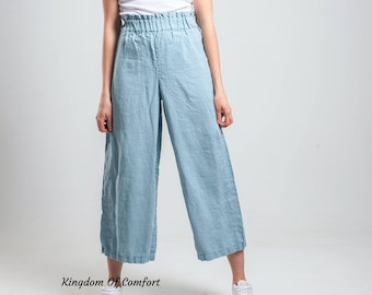 Linen PANTS comfy linen CULOTTES Midi-length linen pants available in 30 colors Pure linen Pants Soft organic linen Culottes Pants Tennessee