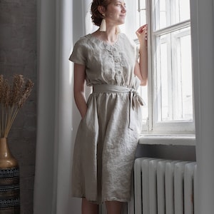 Linen Dress With Belt Summer Relaxed Fit Linen Dress Casual Loungewear Day Dress Travel Dress Linen Women Dress Summer Organic Dress image 1