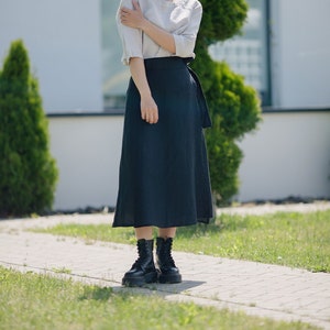 Linen Skirt Wrap Linen Skirt With Belt Women Linen Wrapping Skirt Boho Linen Hand made Skirt A-Line Wrap Skirt Women Clothing image 1