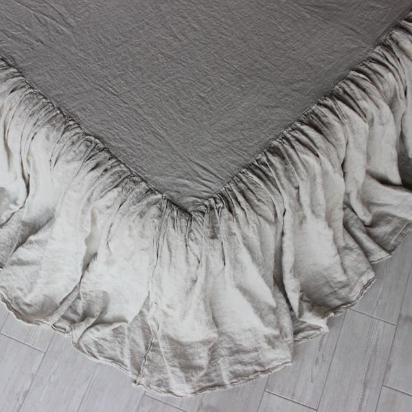 Linen bed skirt Linen bed cover Linen valance Stonewashed soft linen dust ruffle Twin Queen Full King CalKing Bed linen Bedskirt Coverlet
