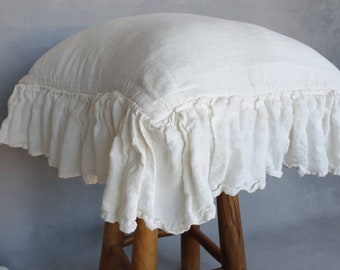 Linen pillowcase linen pillow sham with ruffle on all sides ruffled linen pillow cover shabby chic vintage Standard Queen King EUR