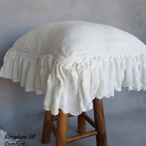 Linen pillowcase linen pillow sham with ruffle on all sides ruffled linen pillow cover shabby chic vintage Standard Queen King EUR