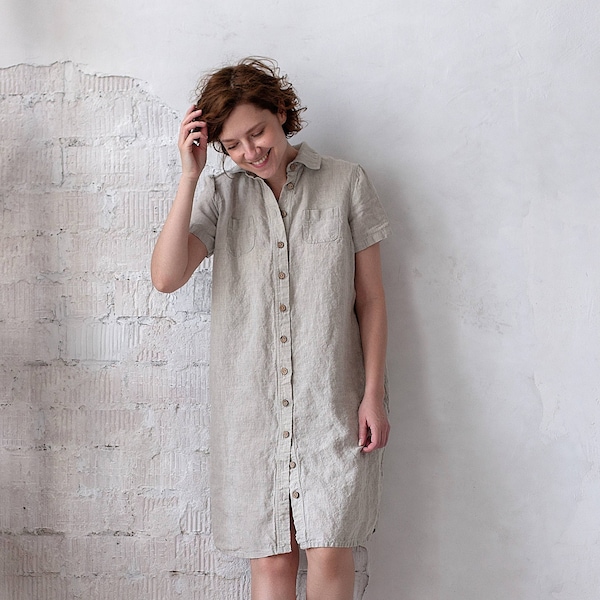 Robe mi-longue avec boutons. Robe bohème. Robe en lin LAURENCE. Robe d'été midi minimaliste. Chemise longue. Tunique en lin