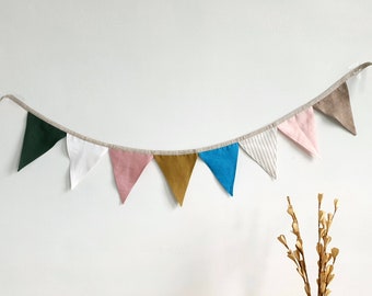 Linen bunting bunner. Kids room decoration. Baby bunting. Decoration for birthday. Flag banner. Linen flag decoration. For children's room
