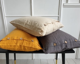 Linen Pillow Cover with Buttons Linen Pillow Sham Buttoned Linen Pillow Case US AU EU Pillow Slip Pillowcase