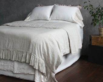 Soft Linen DUVER COVER with ruffle Organic Comforter Cover Twin Full Queen King CalKing Quilt 100% linen duvet cover ruffled comforter cover