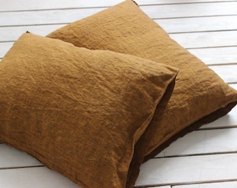 100% Linen Pillowcase Housewife Style Organic Pillow Case Slip Cover Natural European Flax Standard EUR Queen King European sizes