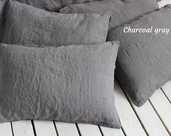 Linen pillowcase .Ruffled Linen sham with tiesstone washed softened linen body pillow caselinen pillow cover