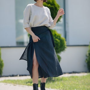 Linen Skirt Wrap Linen Skirt With Belt Women Linen Wrapping Skirt Boho Linen Hand made Skirt A-Line Wrap Skirt Women Clothing image 7