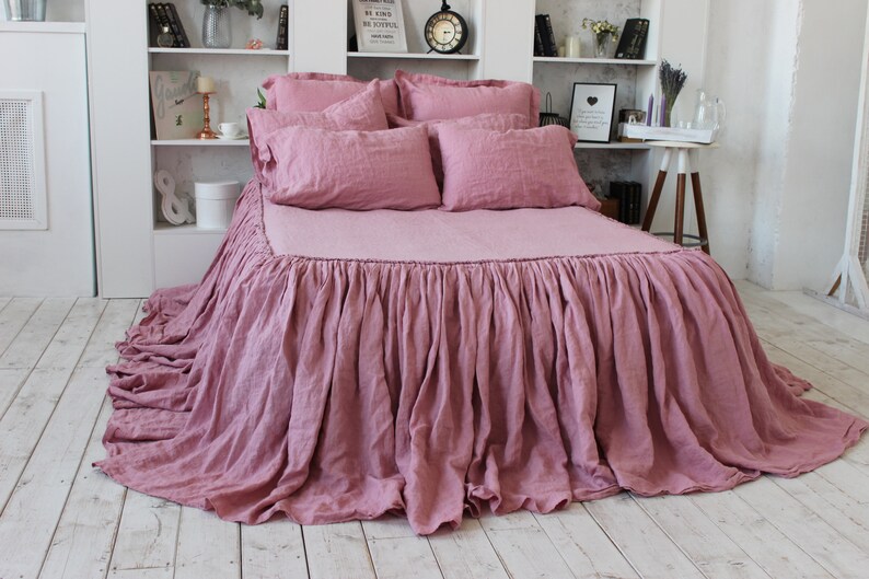 Linen Dust Ruffle Coverlet. Organic Linen Bed Cover for Twin Etsy