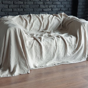 Extra Large Linen Sofa Cover Armchair Couch Cover Linen Slipcover Cloth Couch Cover Bed Cover Bedspread Linen Coverlet Custom Size Throw image 1