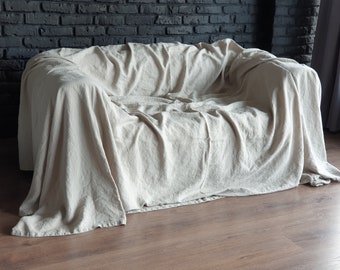 Extra Large Linen Sofa Cover Armchair Couch Cover Linen Slipcover Cloth Couch Cover Bed Cover Bedspread Linen Coverlet Custom Size Throw