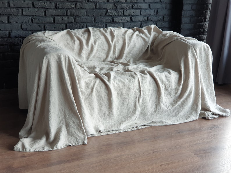 Extra Large Linen Sofa Cover Armchair Couch Cover Linen Slipcover Cloth Couch Cover Bed Cover Bedspread Linen Coverlet Custom Size Throw image 1
