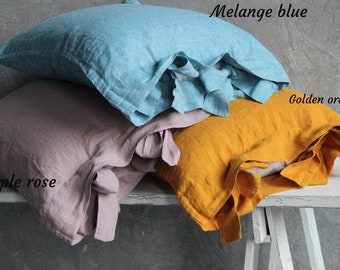 2pcs Linen Pillowcases with Ties Standard Queen King Cottage Pillow Shams 