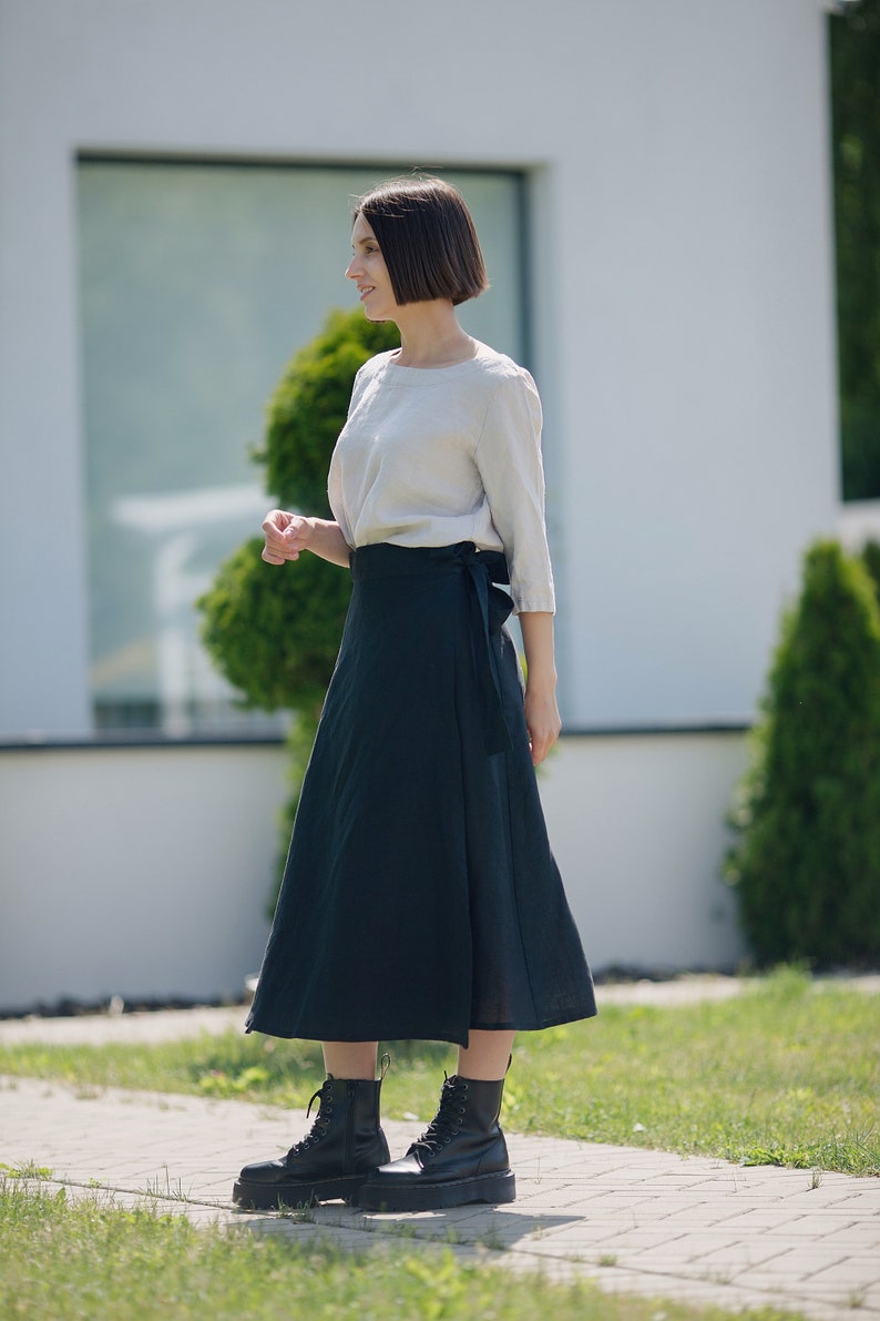 Linen Skirt Wrap Linen Skirt With Belt Women Linen Wrapping Skirt Boho Linen Hand made Skirt A-Line Wrap Skirt Women Clothing image 9