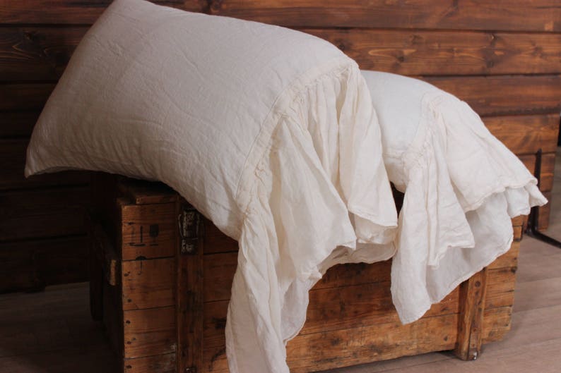 100/% Linen Pillow Case Longue Ruffles Organic Stone wahed linen pillowcase cover European softened flax Ruffles Pillow cover Case Slip