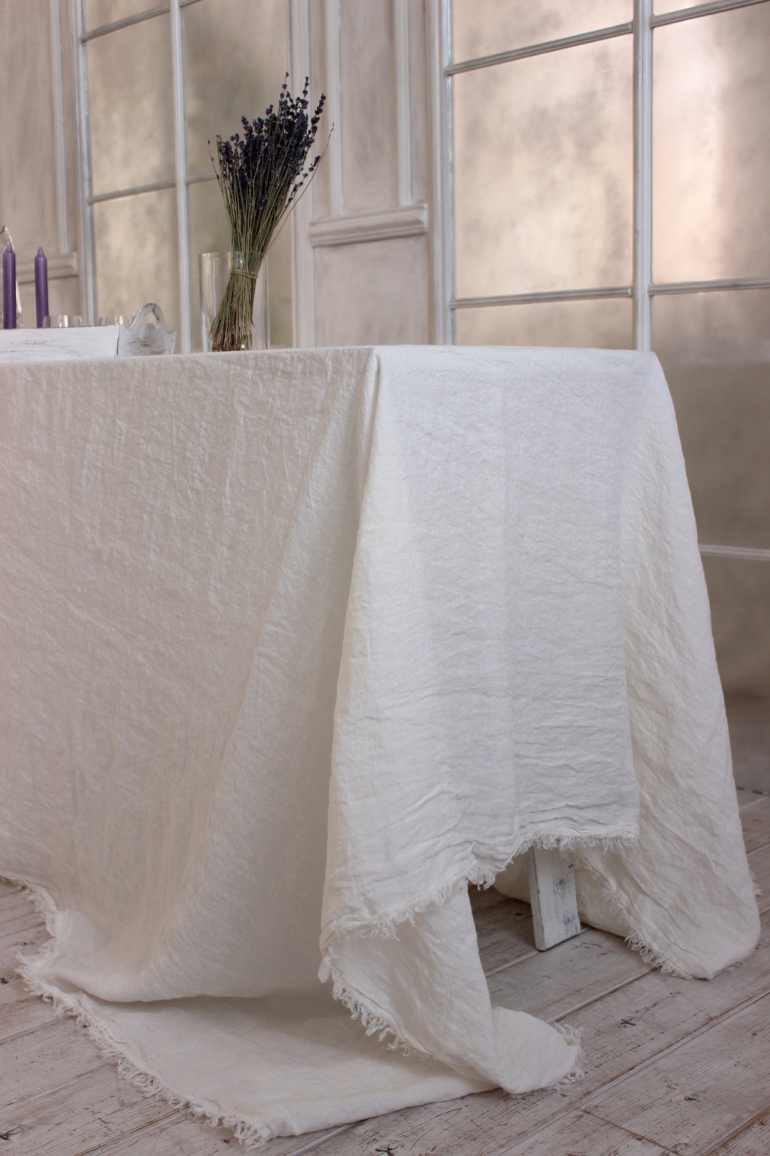 Linen Tablecloth with tufted edge. Fringe Linen Tablecloth. Etsy