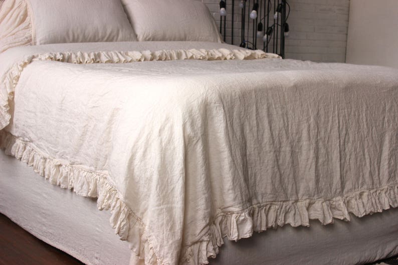 Linen Duvet Cover With Ruffles Frills 4 Sides Stone Washed Etsy