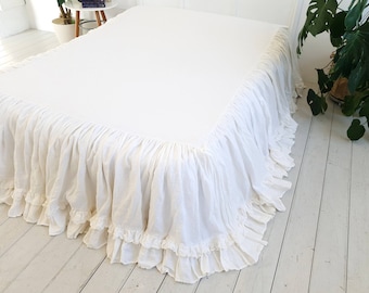 Lace New Shabby Chic White Bed Valance Skirt Queen Cotton Crepe 