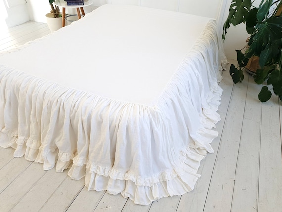 Linen Bed Skirt Linen Ruffled Bedskirt Linen Vintage County Style Valance  Linen Dust Ruffle Bed Skirt Twin Full King Calking Custom Sizes -   Singapore