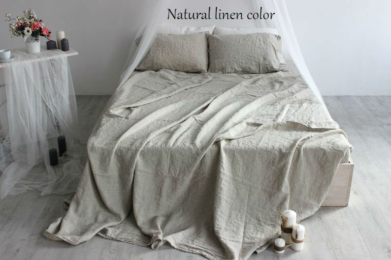 Bed Sheet Set Pre-shrunk Linen Bed Sheets King Queen Full CalKing Linen Sheets Bedroom Linen Bed Sheet Set Linen Shabby Chic Bedding Soft image 7