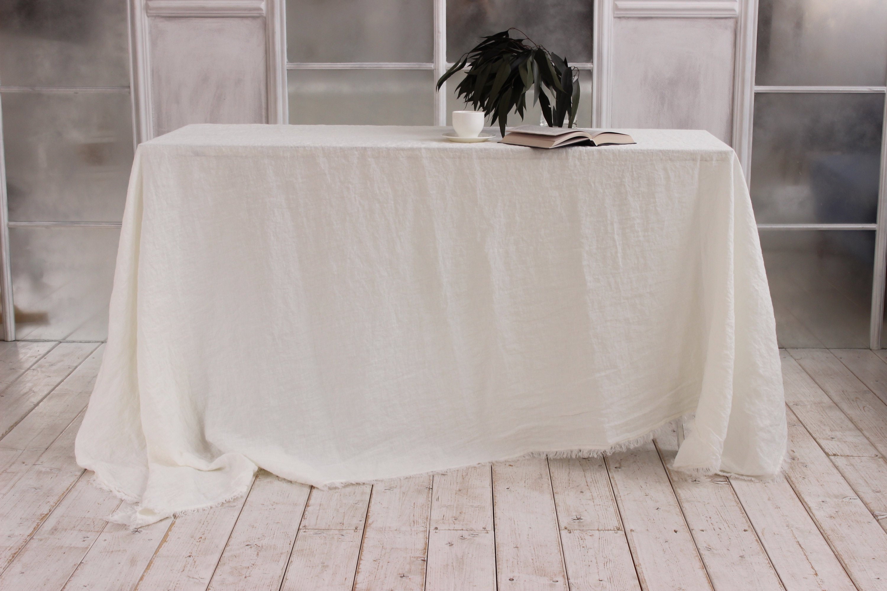Linen Tablecloth with tufted edge. Fringe Linen Tablecloth. Etsy