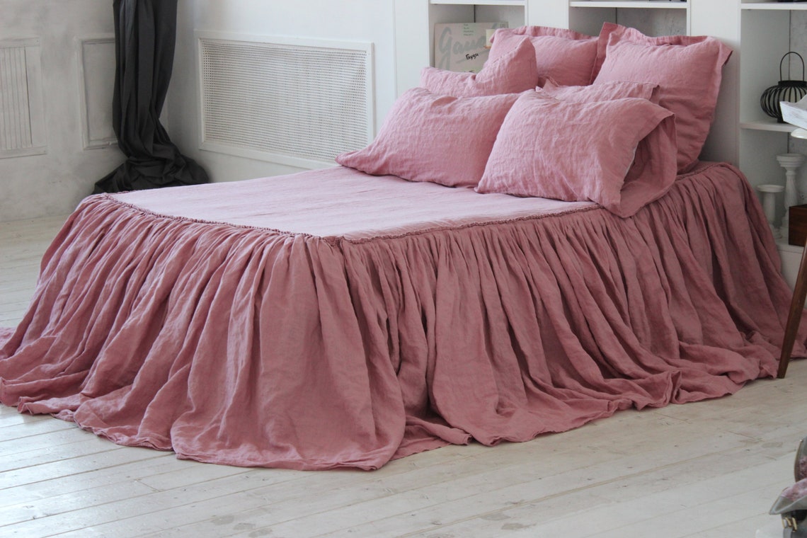 Linen Dust Ruffle Coverlet. Organic Linen Bed Cover for Twin Etsy