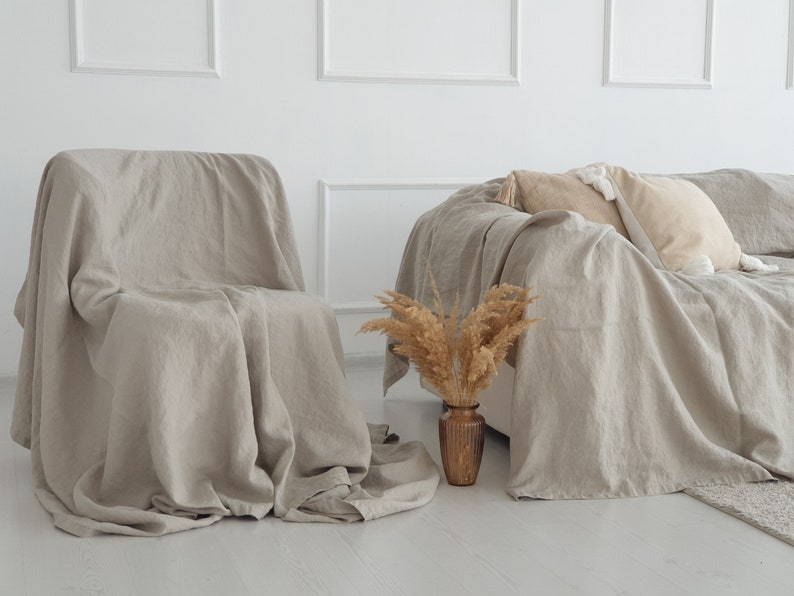 Housse de canapé en lin extra large, housse de fauteuil, housse de canapé en lin, housse de canapé en tissu, couvre-lit, couvre-lit en lin, taille personnalisée image 8