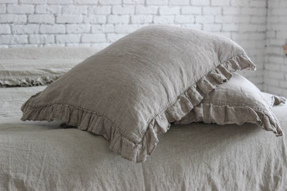 Linen pillowcase .Ruffled Linen sham with tiesstone washed softened linen body pillow caselinen pillow cover