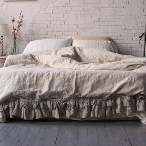 Linen Duvet Cover Ruffle Comforter Cover Linen Duvet Quilt Cover Soft Stonewashed Duvet Cover Ruffle Bed Linen King Queen Full Comforter