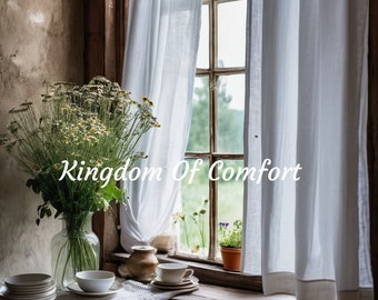 Kitchen Cafe With Curtain Rod Curtain Farmhouse Linen Valance Window Cafe Curtain Linen Curtain Panel Bathroom curtain Cafe Linen Panel