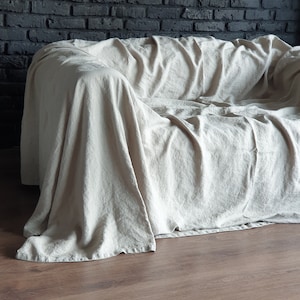 Extra Large Linen Sofa Cover Armchair Couch Cover Linen Slipcover Cloth Couch Cover Bed Cover Bedspread Linen Coverlet Custom Size Throw image 10